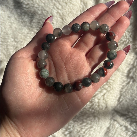bloodstone Jewelry - Bloodstone Crystal Bracelet 7” | Natural Stones | Grounding Magic | Raw Elegance
